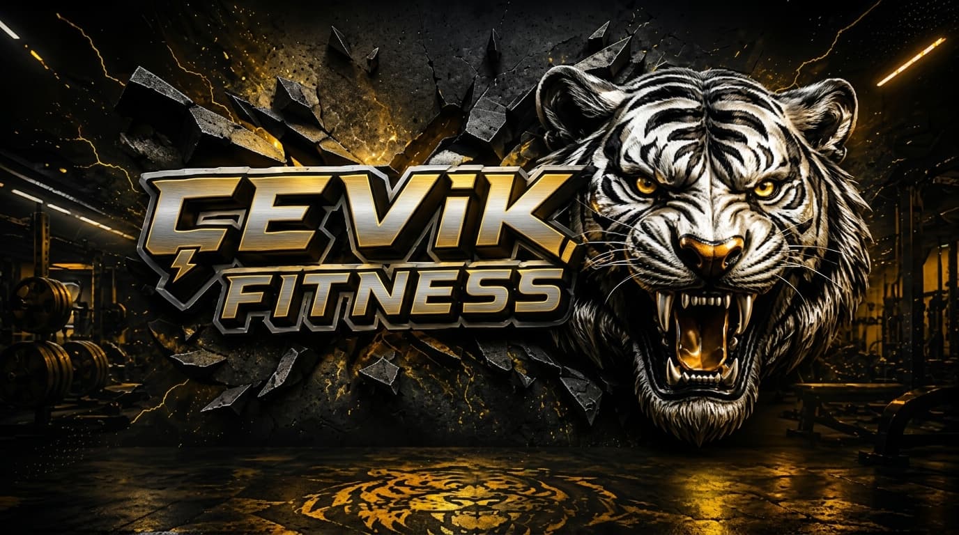 Çevik Fitness Club: çatlayan duvardan çıkan kaplan ve altın sarısı ışıklarla aydınlatılmış salon